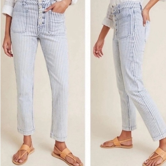 PILCRO AND THE LETTERPRESS By ANTHROPOLOGIE strip blue and white jeans. Size 27. - Picture 1 of 10